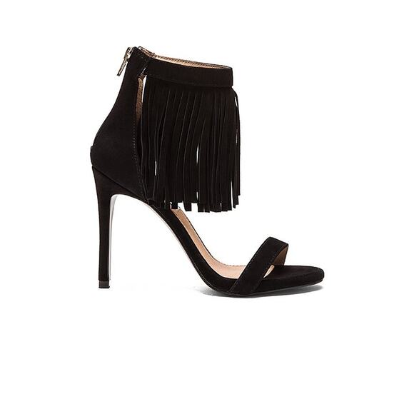 Steve Madden Shoes - Steve Madden Staarz Fringe Stilettos Black Suede Leather Open Toe Size 9